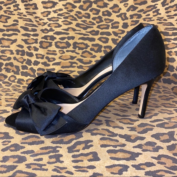 NINA Black Satin Bow Open Toe Pumps Sz 9.5 - Picture 5 of 9